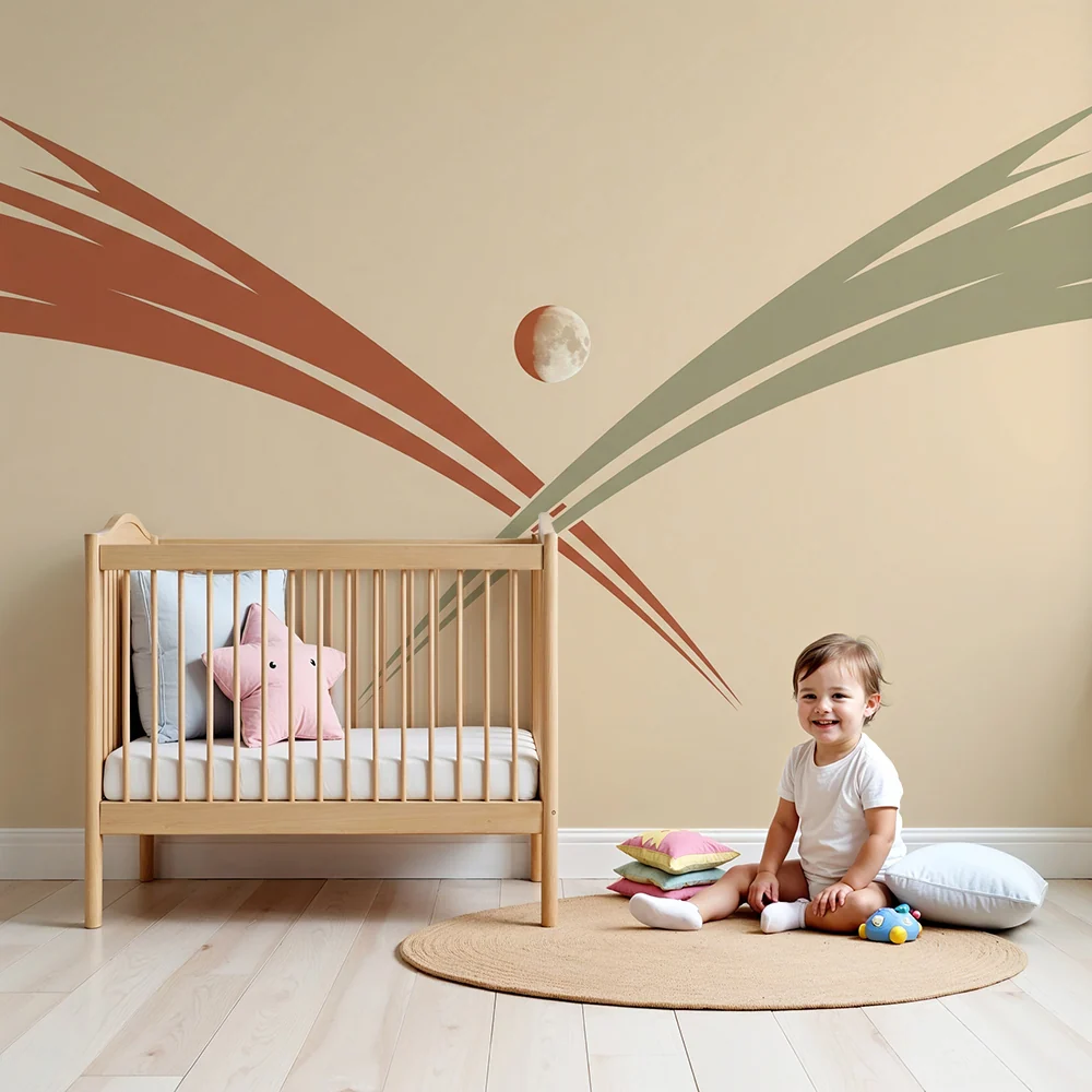 Dětský pokoj tapeta | Abstraktní design s měsícem tekutými tvary