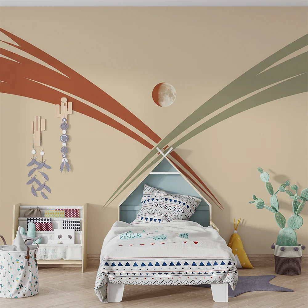 Dětský pokoj tapeta | Abstraktní design s měsícem tekutými tvary