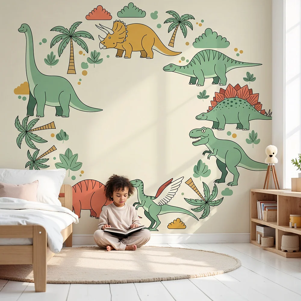 Dětský pokoj tapeta | Barevný dinosaurus tropická džungle