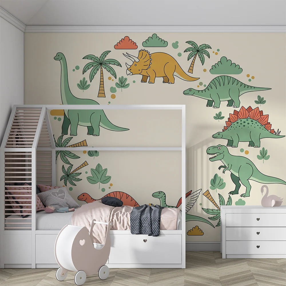 Dětský pokoj tapeta | Barevný dinosaurus tropická džungle