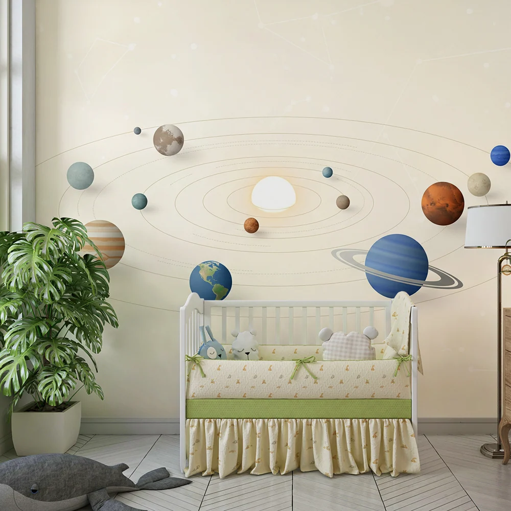 Dětský pokoj tapeta | Barevný sluneční systém s planetami hvězdami