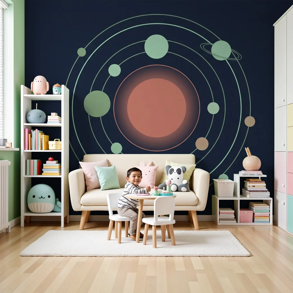 Dětský pokoj tapeta | Cesta do vesmíru s planetami