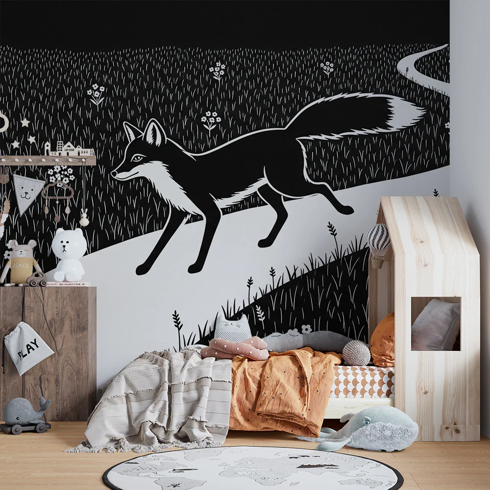 Dětský pokoj tapeta | Elegantní liška na klikaté cestě v květinovém poli