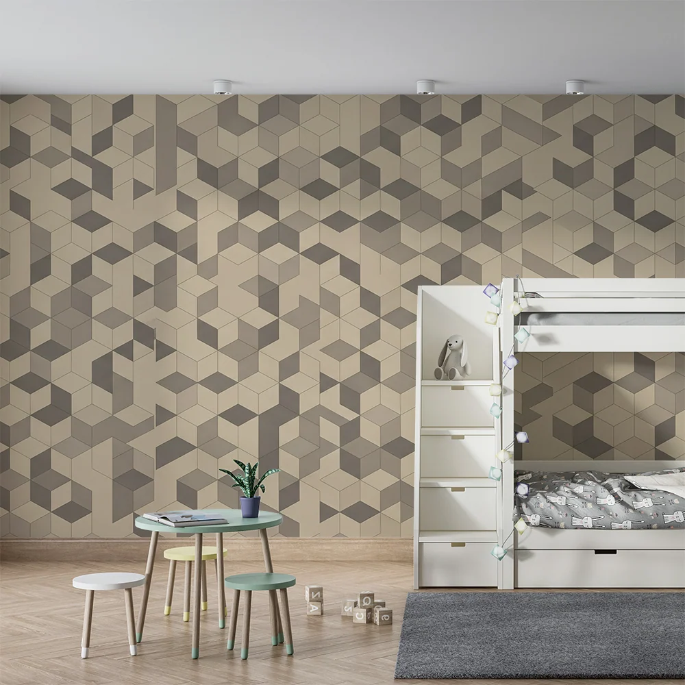 Dětský pokoj tapeta | Geometrický motiv kostek v neutrálních tónech
