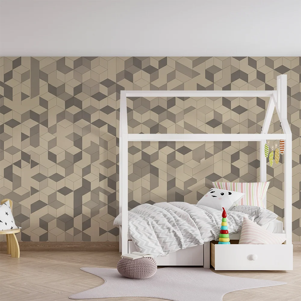 Dětský pokoj tapeta | Geometrický motiv kostek v neutrálních tónech