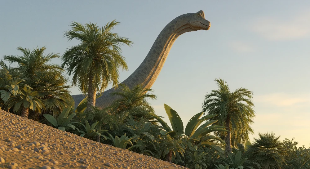 Dětský pokoj tapeta | Majestátní dinosaurus uprostřed bujné džungle