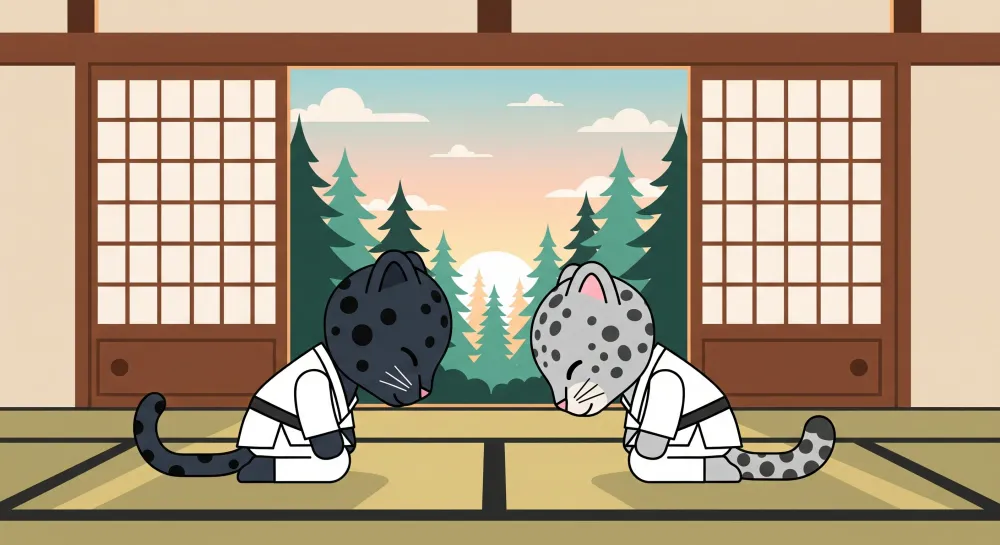 Dětský pokoj | Tapeta s meditujícími ninja kočkami v dojo