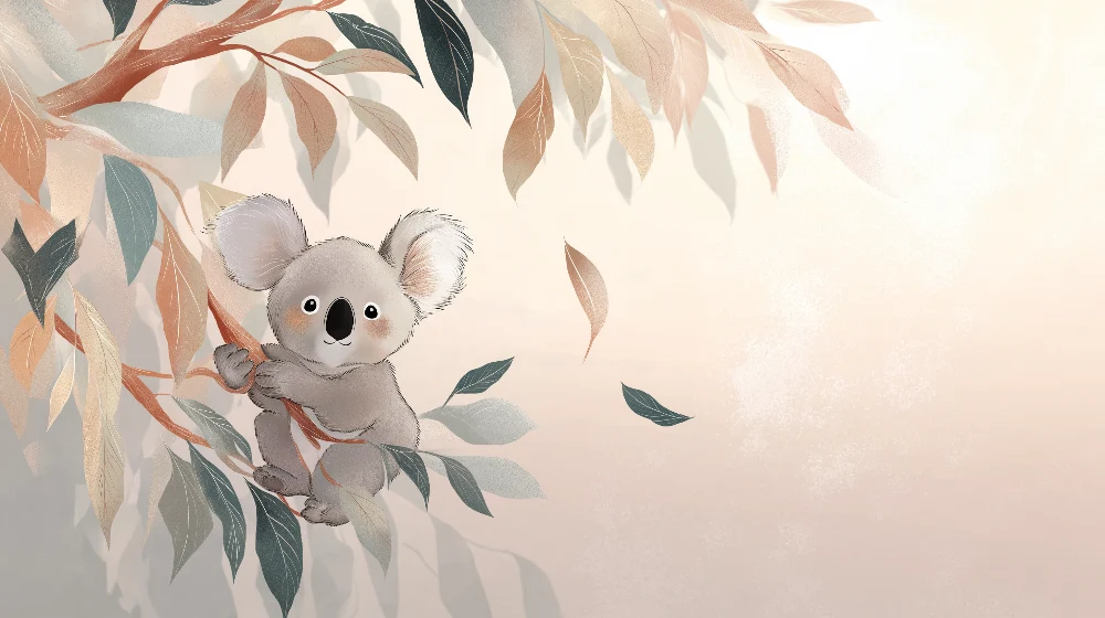 Dětský pokoj tapeta | Medvěd koala objetí uprostřed listí