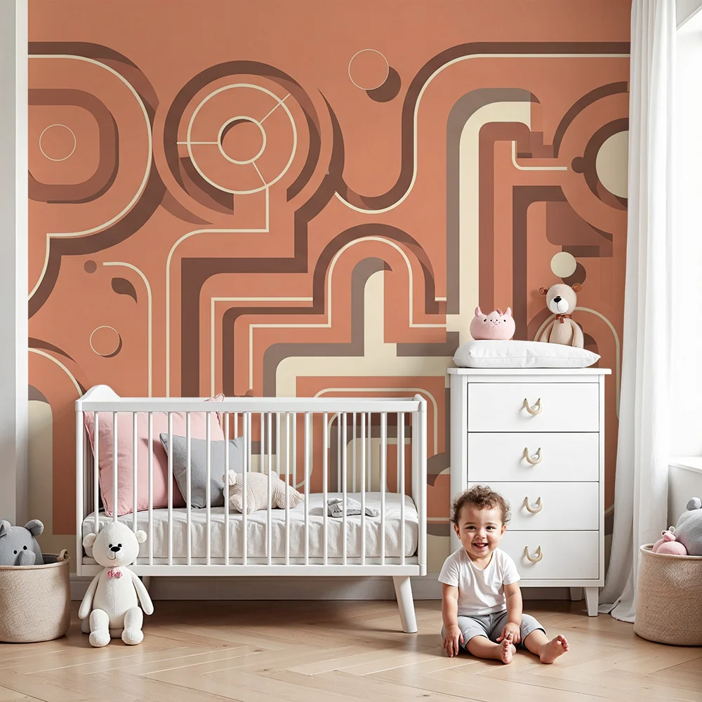 Dětský pokoj tapeta | Moderní geometrické motivy v terakotové barvě