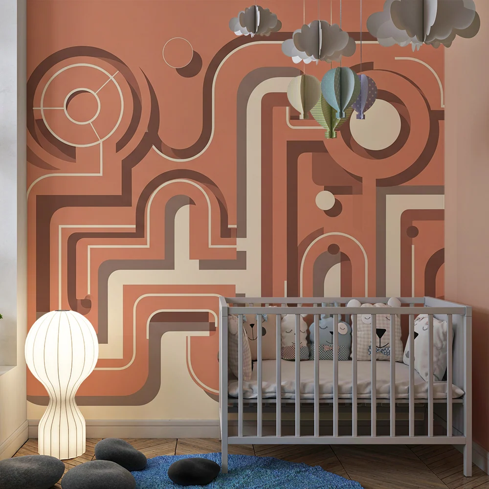 Dětský pokoj tapeta | Moderní geometrické motivy v terakotové barvě