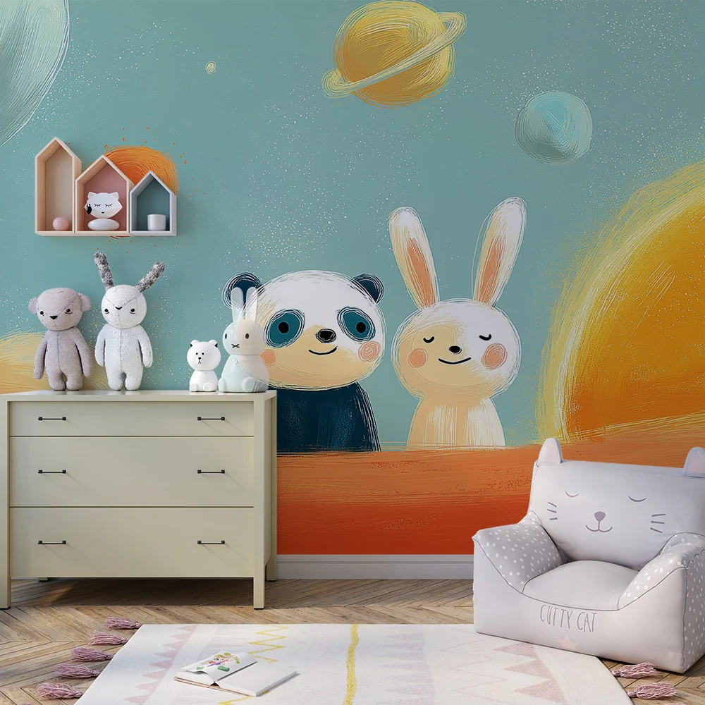 Dětský pokoj tapeta | Panda zajíc průzkumníci vesmíru