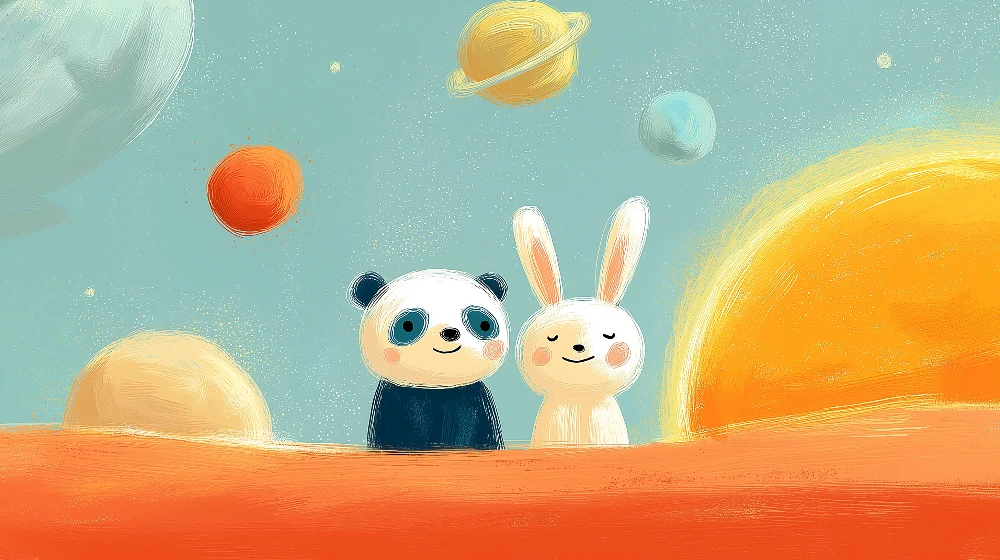 Dětský pokoj tapeta | Panda zajíc průzkumníci vesmíru