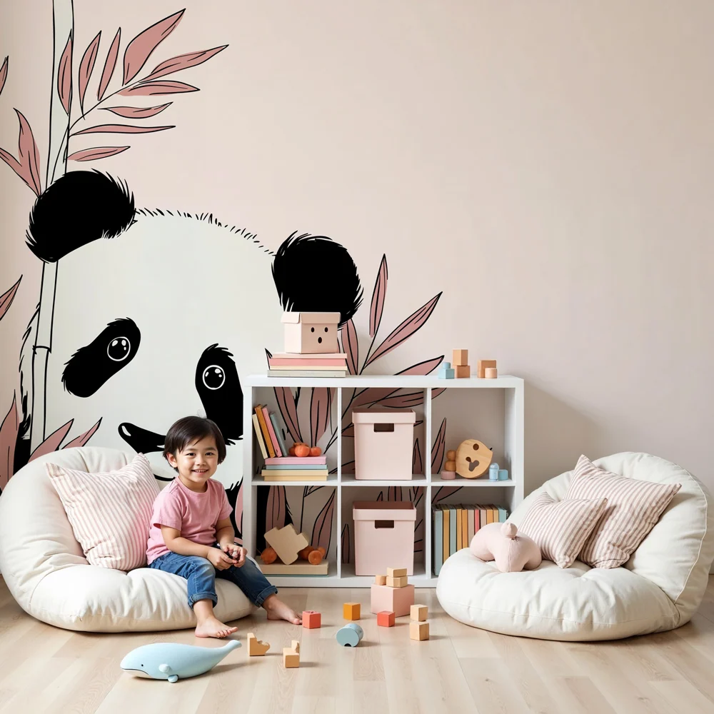 Dětský pokoj tapeta | Roztomilý panda jemná atmosféra