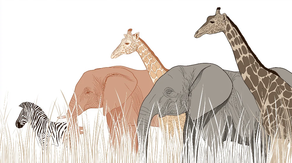Dětský pokoj tapeta | Safari majestátních zvířat na bílém pozadí