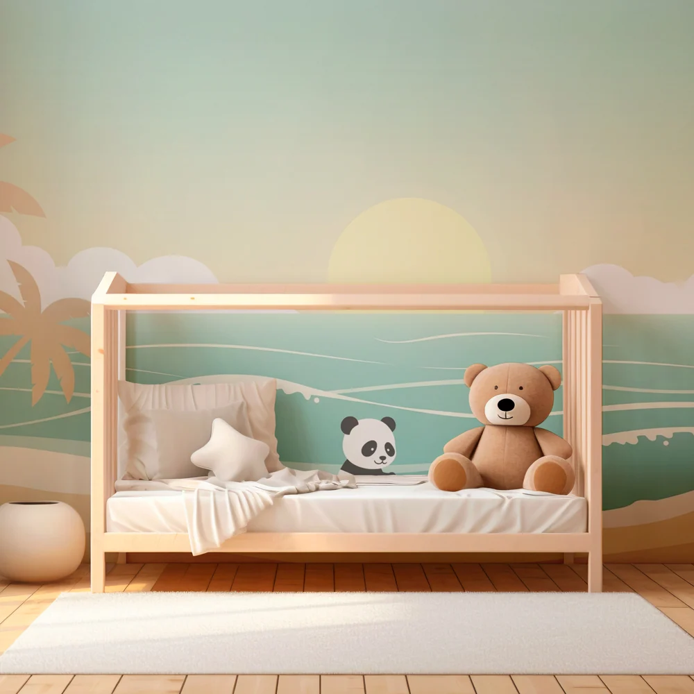 Dětský pokoj tapeta | Surfařský panda na pláži