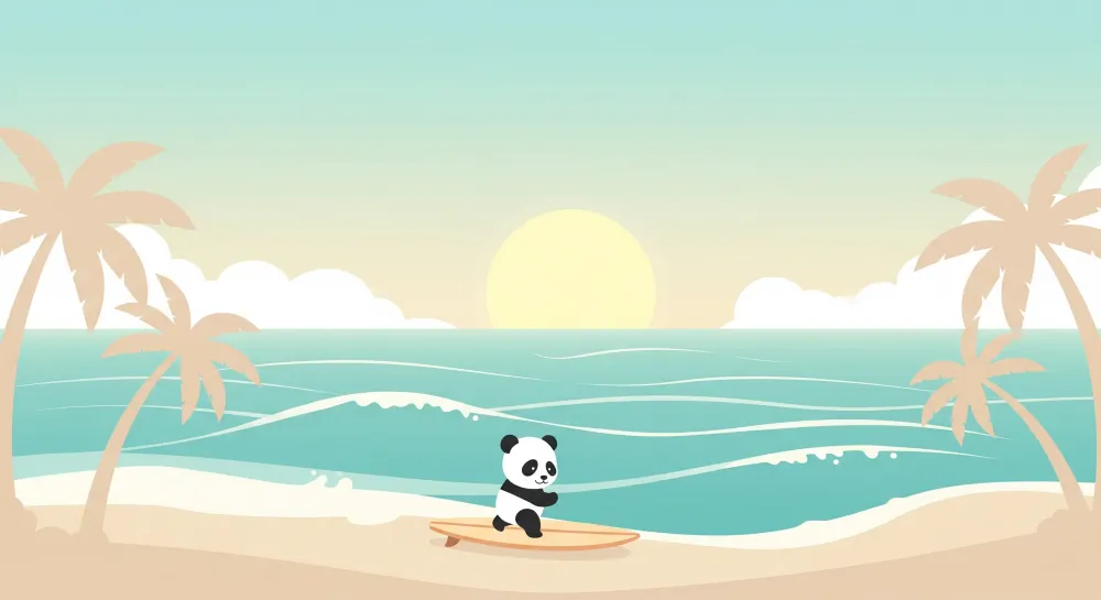 Dětský pokoj tapeta | Surfařský panda na pláži