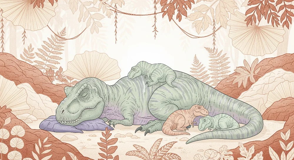 Dětský pokoj tapeta | Usnutí dinosauři v klidném prehistorickém prostředí