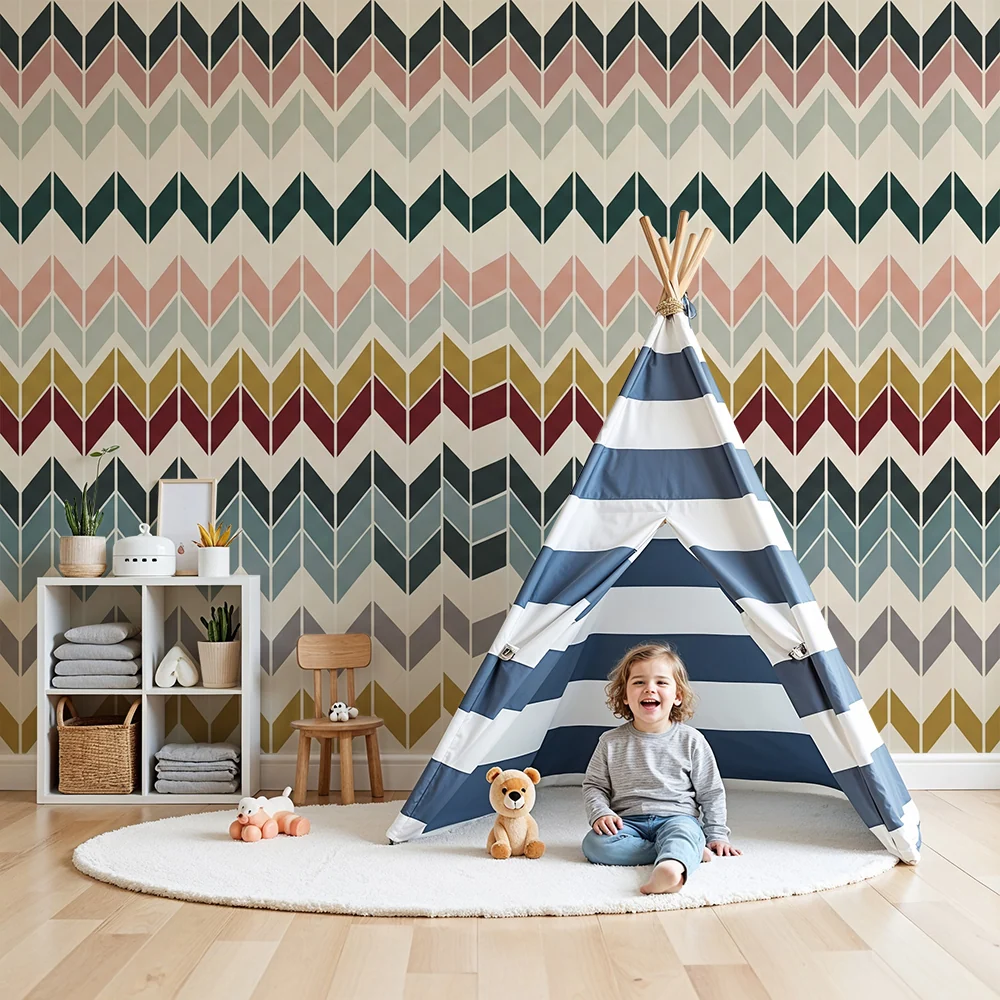 Dětský pokoj | Tapety s barevným geometrickým vzorem moderními šipkami