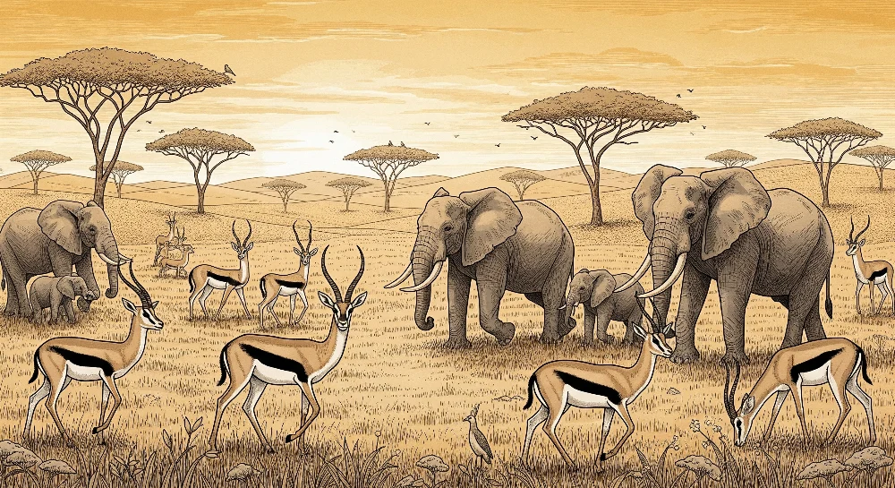 Dětská pokojová tapeta | Africká savana s slony antilopami