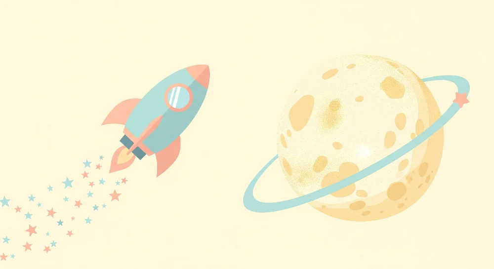 Dětská pokojová tapeta | Barevná raketa měsíční planeta ve vesmíru