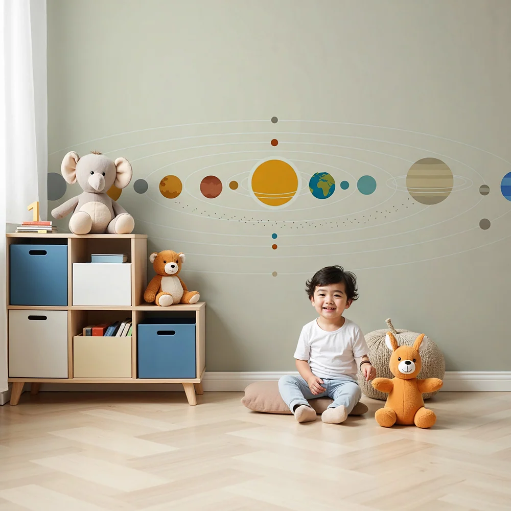 Dětská pokojová tapeta | Barevný sluneční systém s pěknými planetami