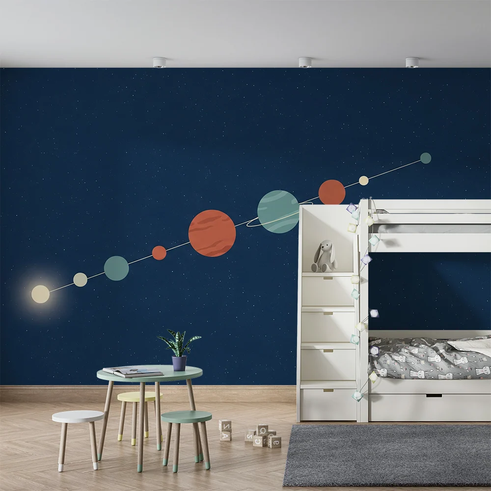 Dětská pokojová tapeta | Barevný sluneční systém se stylizovanými planetami