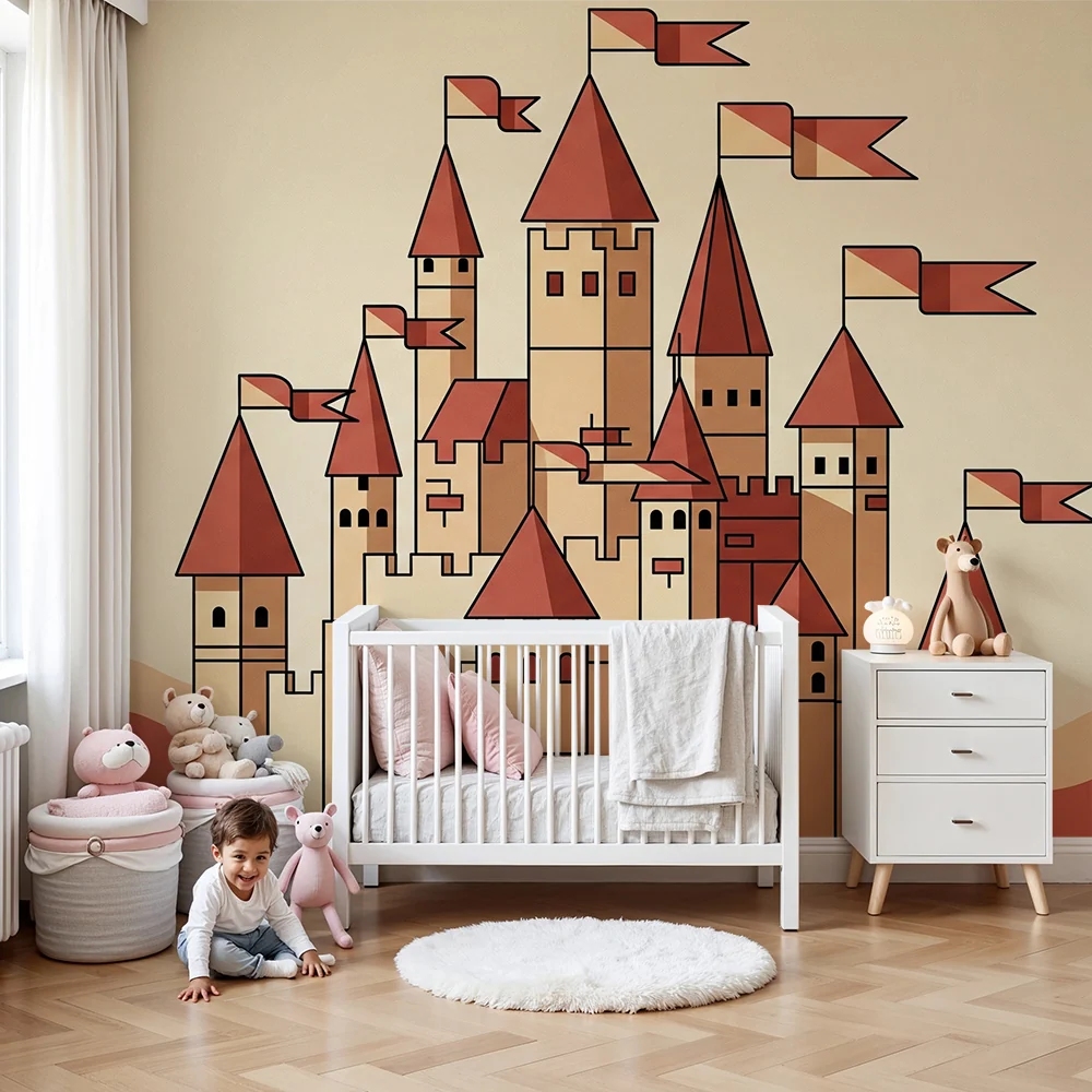 Dětská pokojová tapeta | Beige terakotový středověký hrad