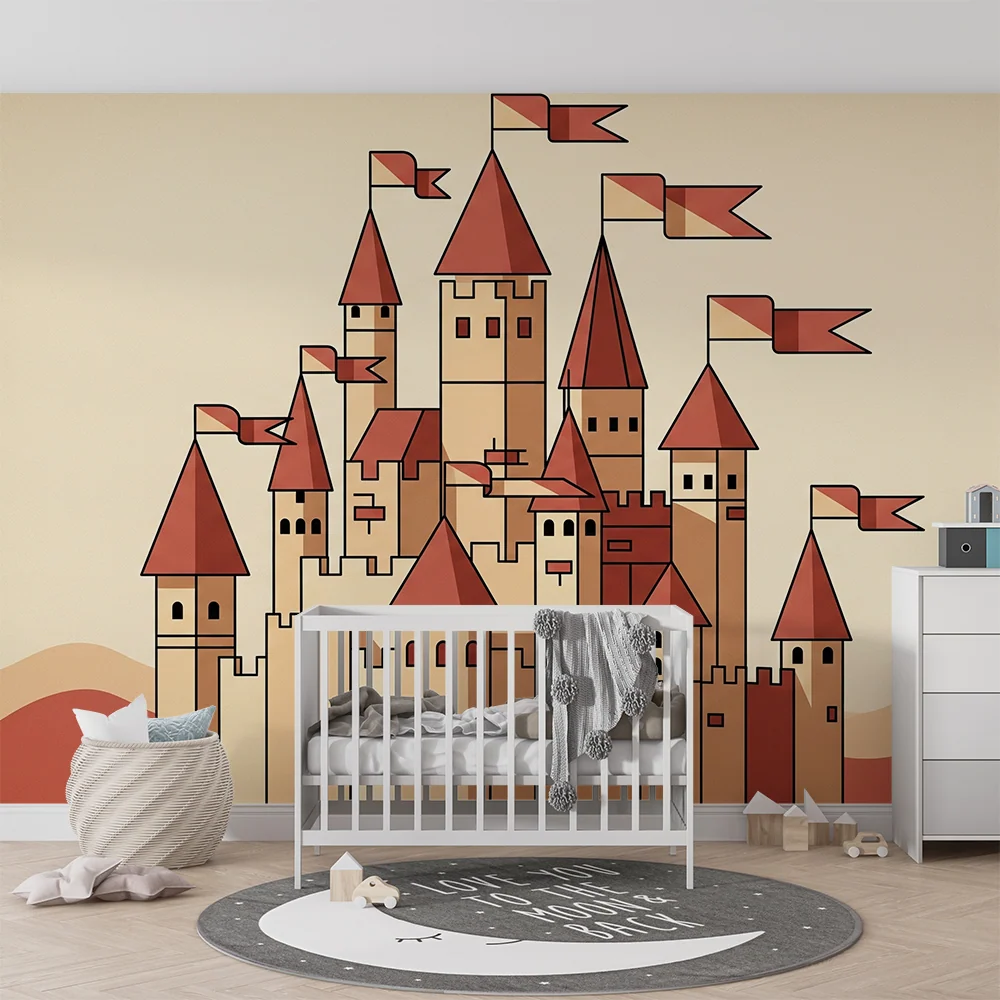 Dětská pokojová tapeta | Beige terakotový středověký hrad
