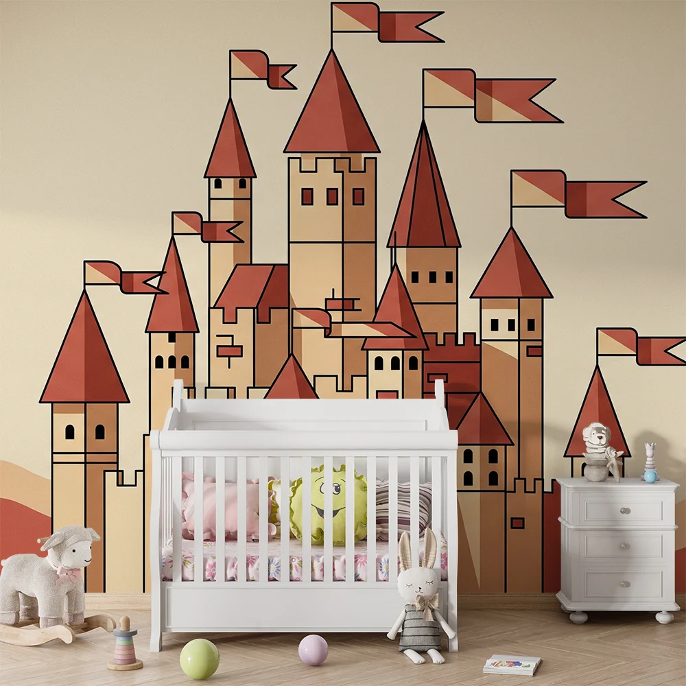 Dětská pokojová tapeta | Beige terakotový středověký hrad