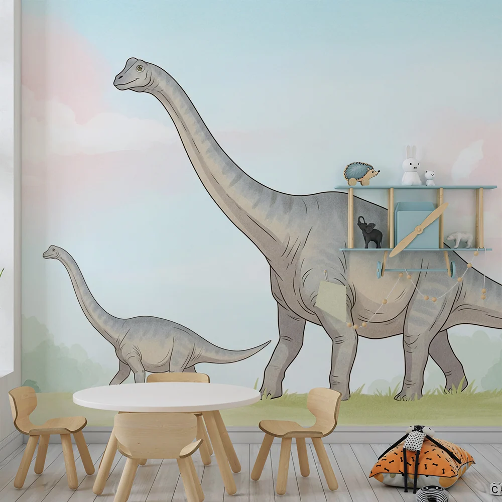 Dětská pokojová tapeta | Diplodocus na pastelově barevném pozadí