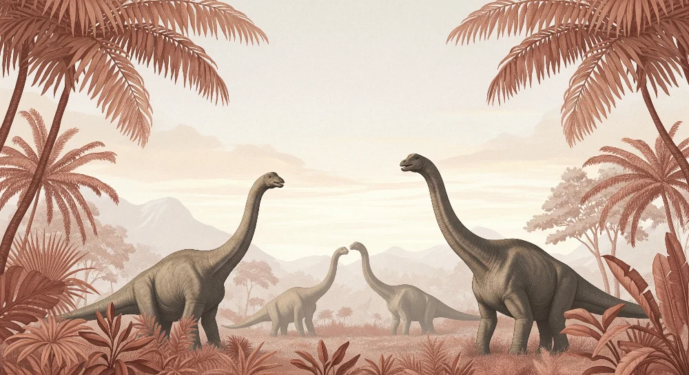Dětská pokojová tapeta | Diplodocus terakotové listí