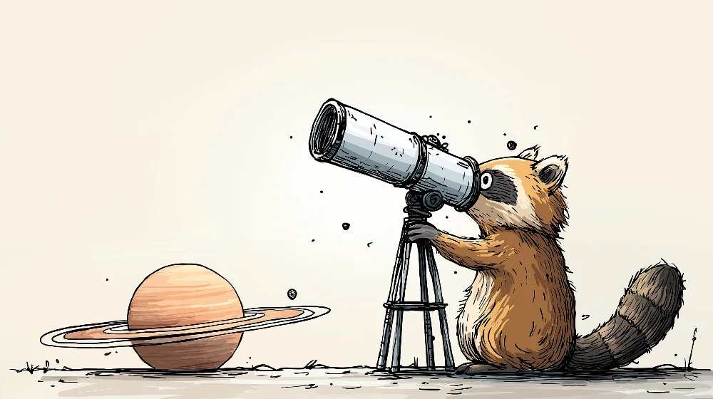 Dětská pokojová tapeta | Hrnčířský jezevec s dalekohledem planetou Saturn