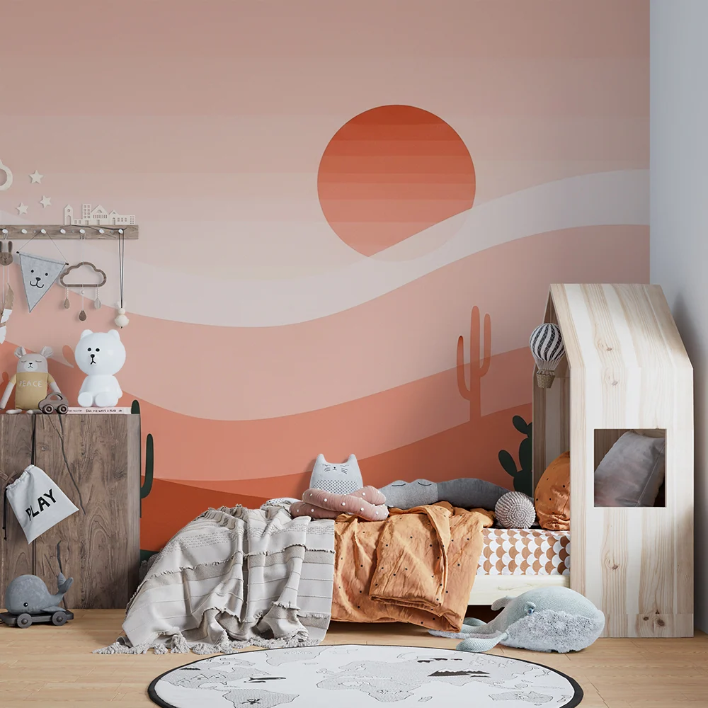 Dětská pokojová tapeta | Jemné pouštní krajiny stylové kaktusy