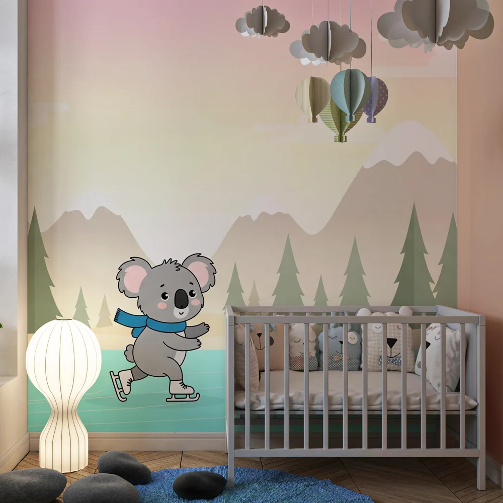Dětská pokojová tapeta | Koala bruslař v zimní krajině