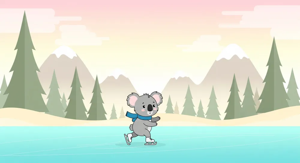Dětská pokojová tapeta | Koala bruslař v zimní krajině