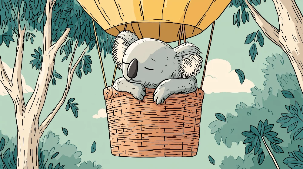 Dětská pokojová tapeta | Koala na horkovzdušném balónu