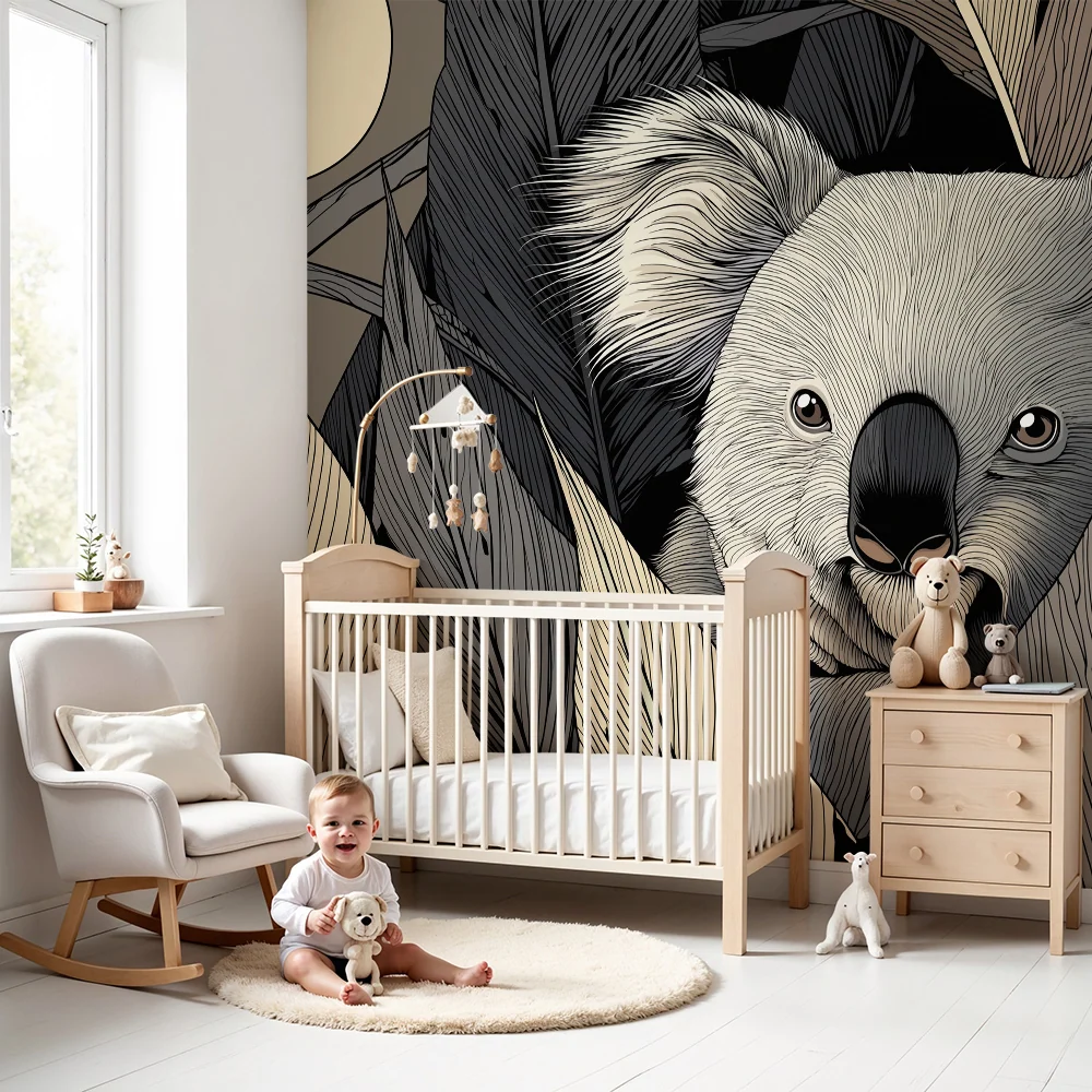 Dětská pokojová tapeta | Koala v měsíčním světle mezi tropickými listy