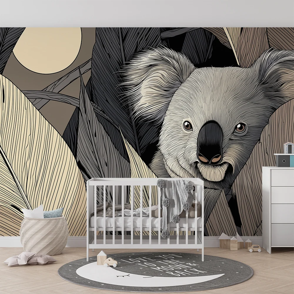 Dětská pokojová tapeta | Koala v měsíčním světle mezi tropickými listy