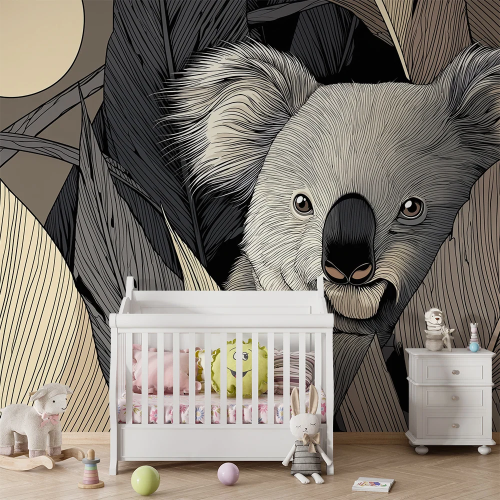 Dětská pokojová tapeta | Koala v měsíčním světle mezi tropickými listy