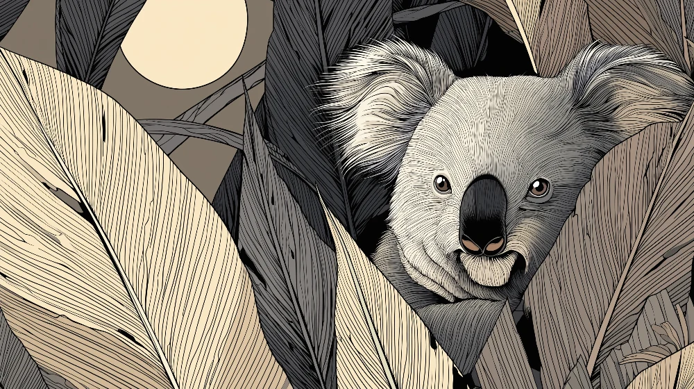 Dětská pokojová tapeta | Koala v měsíčním světle mezi tropickými listy