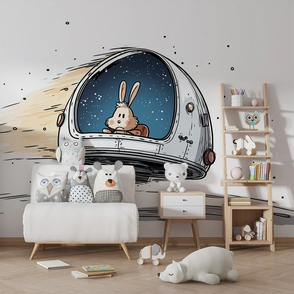 Dětská pokojová tapeta | Kosmická cesta králíka astronauta