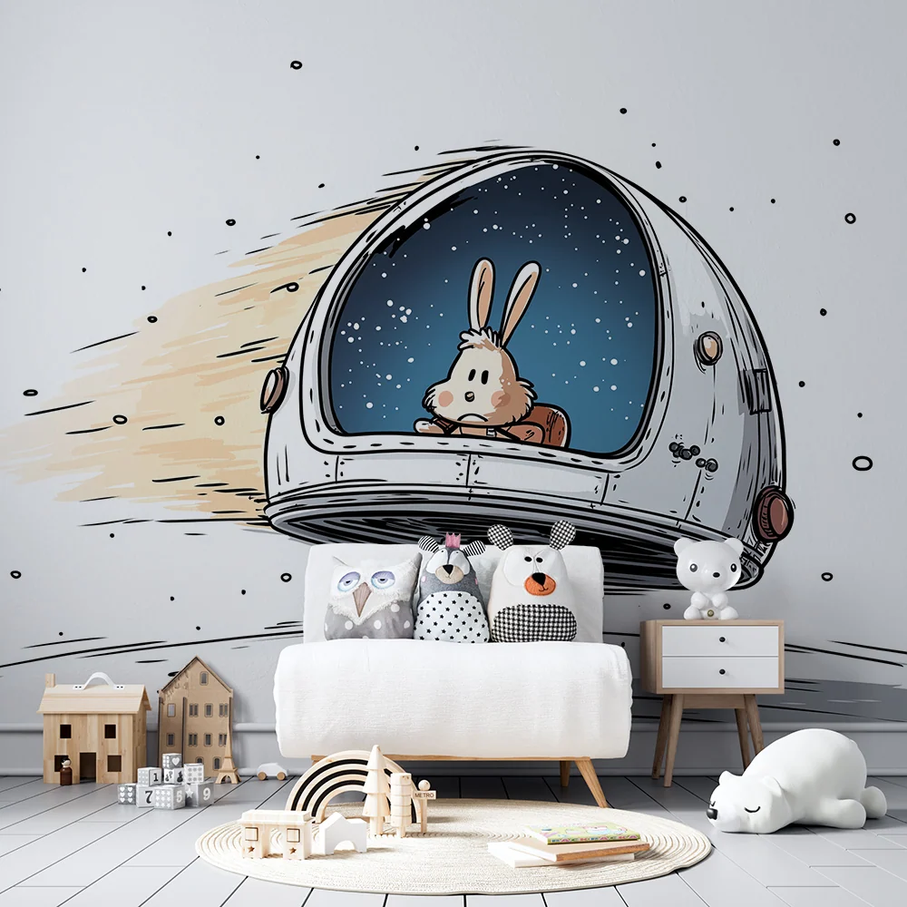 Dětská pokojová tapeta | Kosmická cesta králíka astronauta