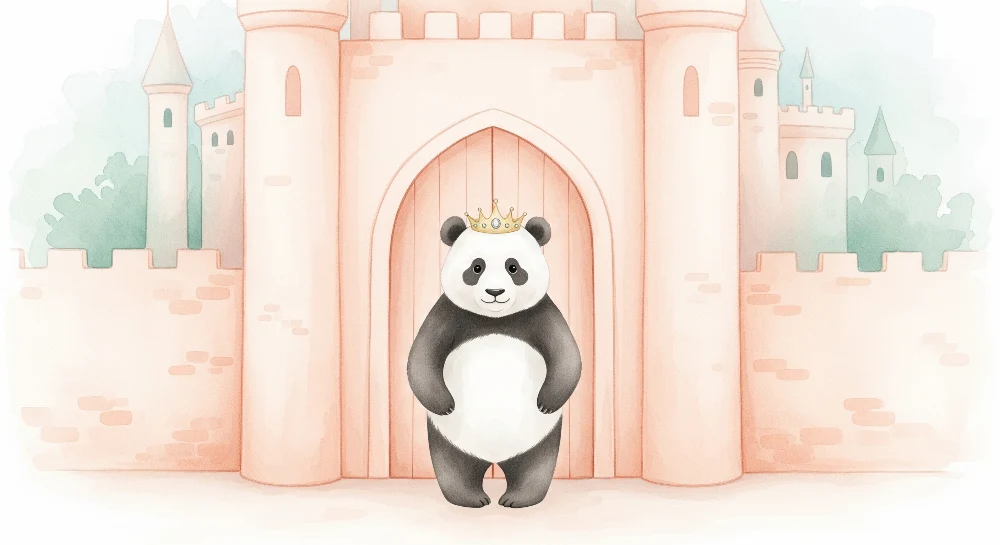 Dětská pokojová tapeta | Královský panda před zámkem