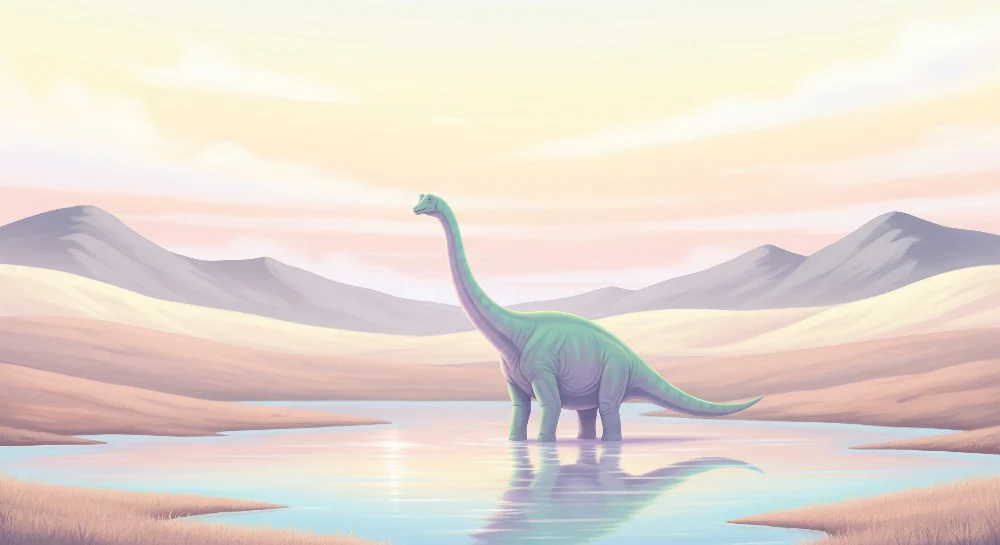 Dětská pokojová tapeta | Majestátní dinosaurus u poklidného jezera