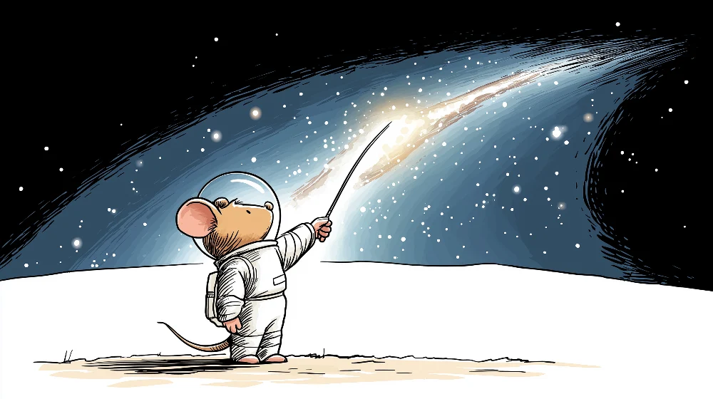 Dětská pokojová tapeta | Malá myš astronaut zkoumá hvězdný vesmír