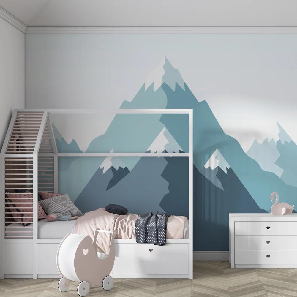 Dětská pokojová tapeta | Minimalistické hory v uklidňujících tónech