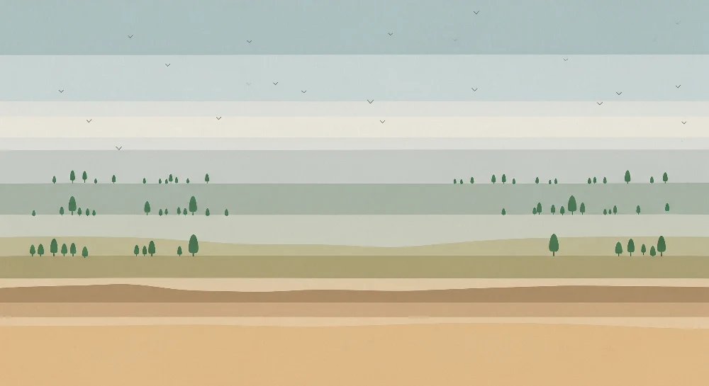Dětská pokojová tapeta | Minimalistická krajina s stylizovanými stromy postupnými barevnými přechody pro uklidňující atmos...