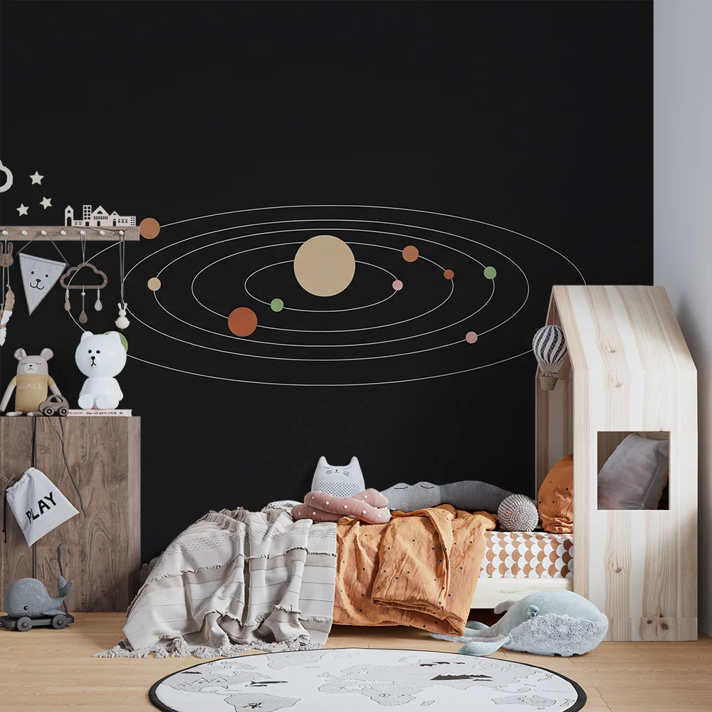 Dětská pokojová tapeta | Minimalistická sluneční soustava s barevnými planetami
