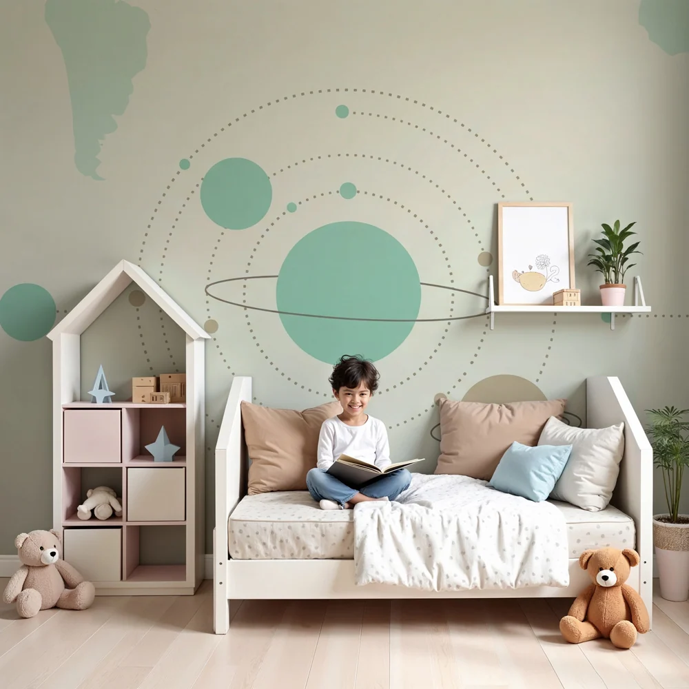 Dětská pokojová tapeta | Minimalistický vesmír barevné planety