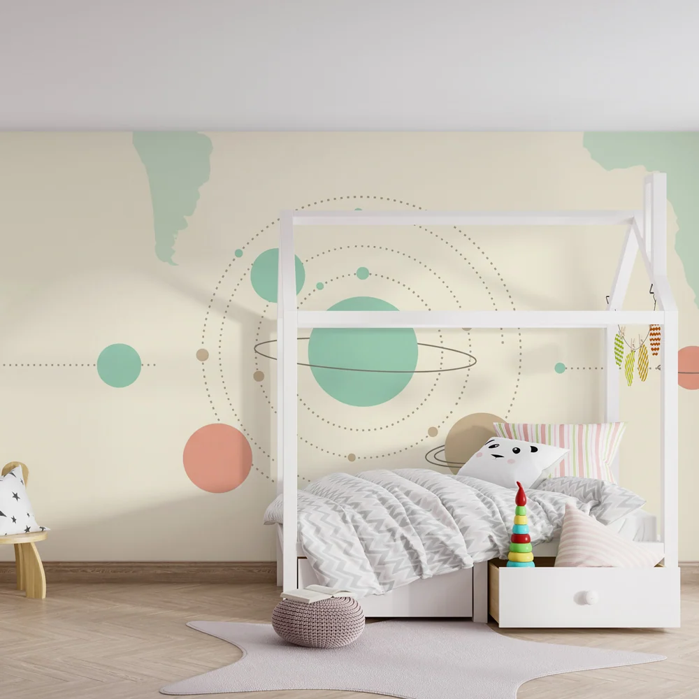 Dětská pokojová tapeta | Minimalistický vesmír barevné planety